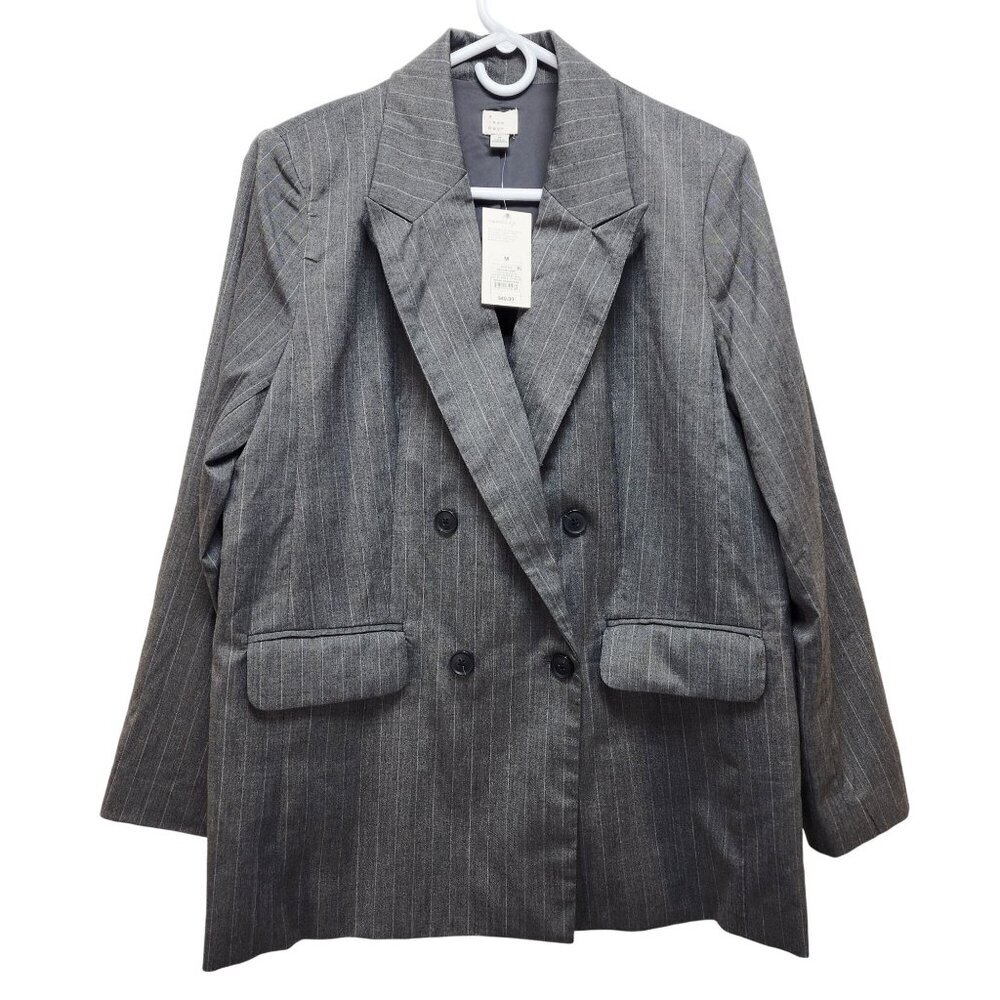 A New Day Grey Striped Double Breasted Blazer Womens Medium Responsible Style